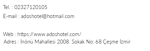 Ados Hotel eme telefon numaralar, faks, e-mail, posta adresi ve iletiim bilgileri